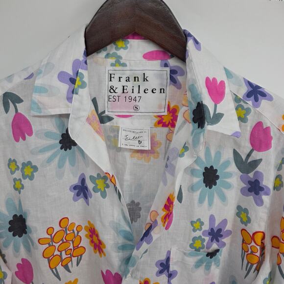 Frank & Eileen Eileen Classic Linen Hot Pink Floral Button Up Shirt Size Small - Picture 3 of 6